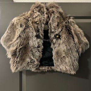 Mike Gonzalez Genuine rabbit fur cropped coat with leather and chain closure